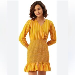 Mustard yellow striped long sleeve dress women’s medium